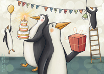 Postkarte mit Pinguinen